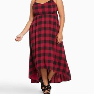 Torrid -  Red Black Buffalo Plaid Challis Maxi Dress Stretch - size 1 (14/16)